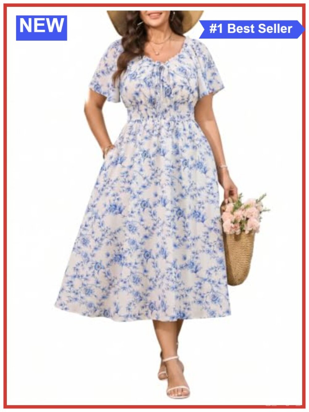 Plus Size Boho Maxi Dress Smocked Waist Off Shoulder A-Line Midi